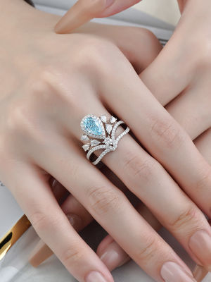 Labor-Diamond Jewelry Excellent Pear Cut-Verlobungsring des Gold-18K blauer