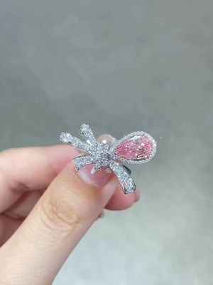 Laborgewachsen, hellrosa Birnenform, CVD, synthetischer Diamantring, 18k Weißgoldringe