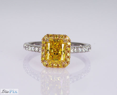 1.1ct Strahlende Form Fancy Lebhafte Gelbe Labor geschaffen Diamant Ring 18K Gold Set