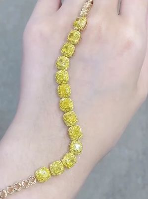 6.213ct Gelber Diamant Tennis Armband Kissen Form Kultivierte Diamanten
