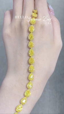 Pear Cut Gelb Diamant Tennis Armband VS Klarheit T13.68ct 18k Weißgold Ring