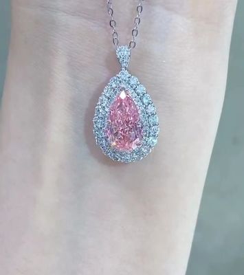Synthetische Labor geschaffen Birne Diamant Anhänger Halskette 3.46ct VS1 Rosa Farbe