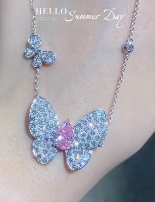 Custom Lab Diamant Anhänger Halskette Birnen Schnitt Schmetterlingsform 1,67ct