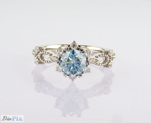 Blauer CVD 1.01ct Laborgewachsener Diamant Hochzeitsring 18K Weißgold Set IGI zertifiziert