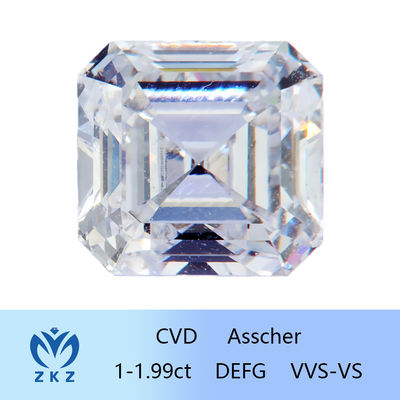 Synthetische Quadratform 1ct Reichweite CVD Asscher Schnitt Labor gewachsener Diamant Farblos