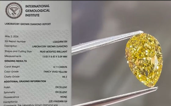 4CT Herz-Kreislauf-Erkrankungen Gelb Laborgewachsener Diamant Birnenform Schickes Lebendiges Gelb Diamantringe Halskette
