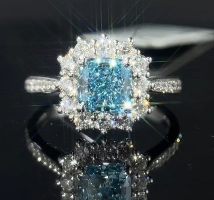 Blue Lab Grown Diamond Rings 1.29ct Cushion Cut Synthetischer Diamant Geschenkring für Frauen