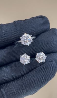 Klassische T-Sechszahn-Ring-Labor-Grown-Diamant-Ring-Stud-Ohrringe Fabrikanpassung